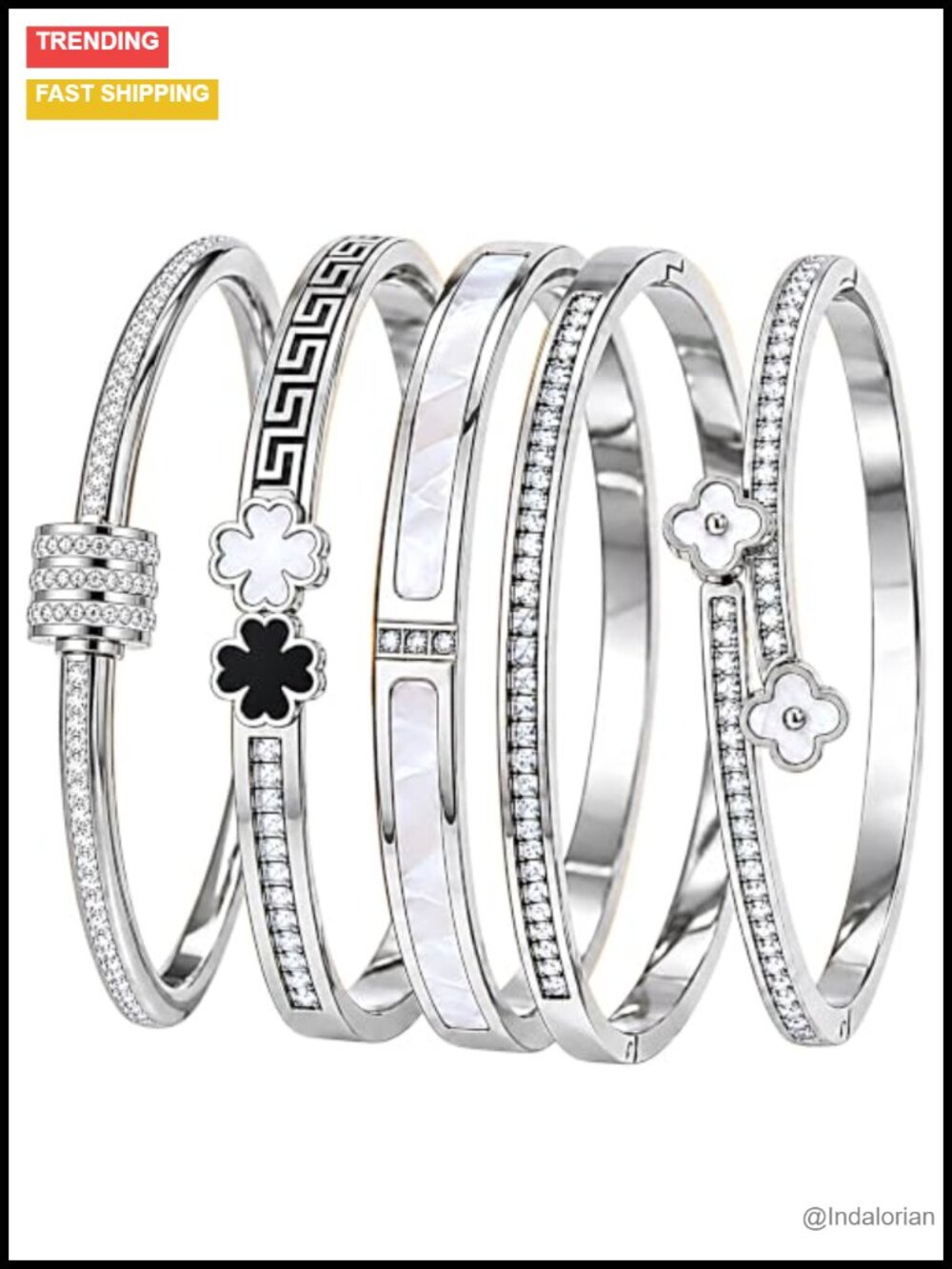 18K Gold-Plated Stackable Bracelets for Women 5-Piece Stainless Steel Set